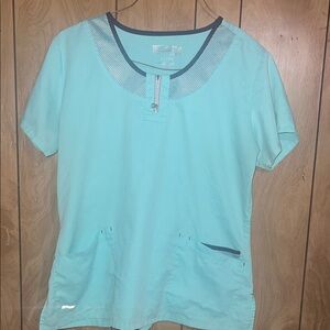 Greys Anatomy Bright Aqua Active Scoop-Neck Women's Top and Pants scrub set.